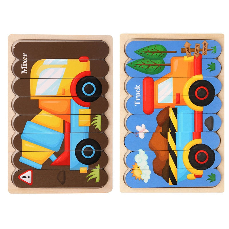 Double Sides Wooden Puzzle Kids Toys For Children Montessori Learning Puzzle Animal Fruits Jigsaw Early Edcuational Toys Gift