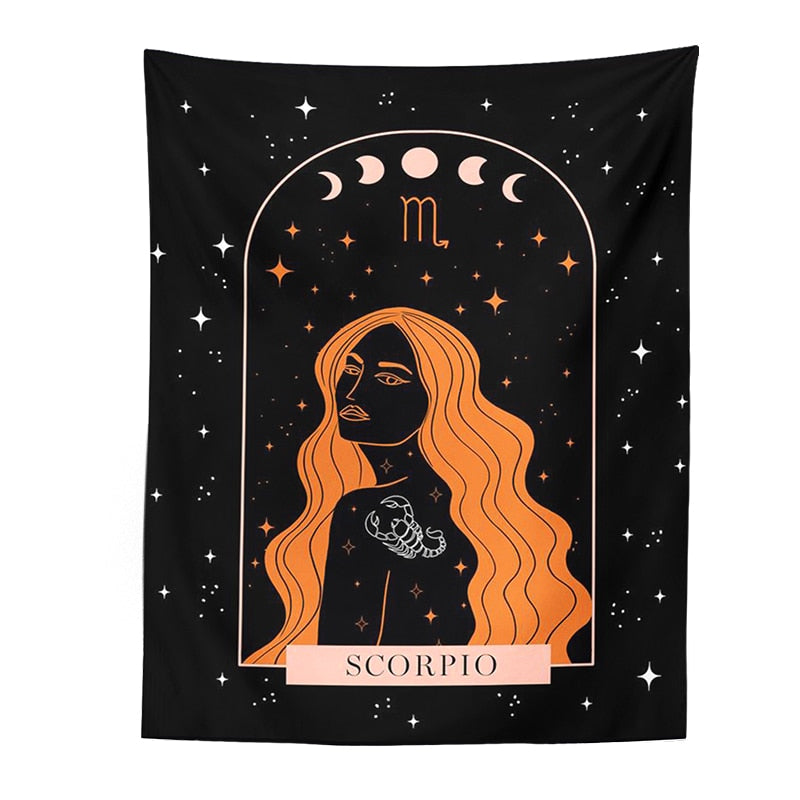 Tarot Constellation Tapestry Wall Hanging Moon Phase Tapestry Divination Beach Mat Sun Moon Constellations black Wall Decor