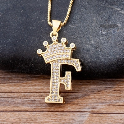 Nidin New Luxury Copper Zircon A-Z Crown Alphabet Pendant Chain Necklace Hip-Hop Style Fashion Woman Man Initial Name Jewelry