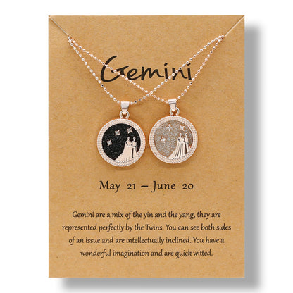 Fashion 12 Constellation Necklace For Women 2 PCS/Set Zodiac Sign Coin Chain Pendant Choker Birthday Couple Jewelry Charm Gifts