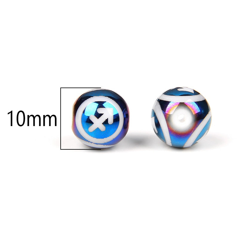 12 Zodiac Signs Beads Charms Blue 10mm Constellation Round Crystal Beads for Jewelry Making Handmade DIY Accessories Bracelets