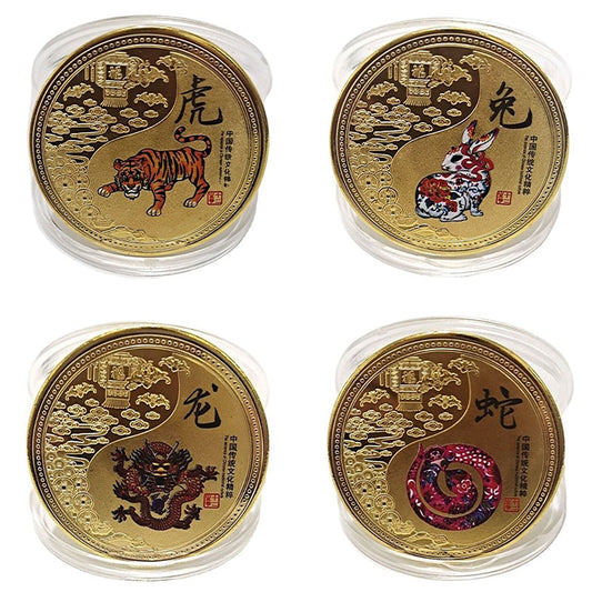 12 Chinese Zodiac Colored Full Animal Collectible Coins Luck Mascot Souvenirs For New Year 2022 Home Decor Gifts
