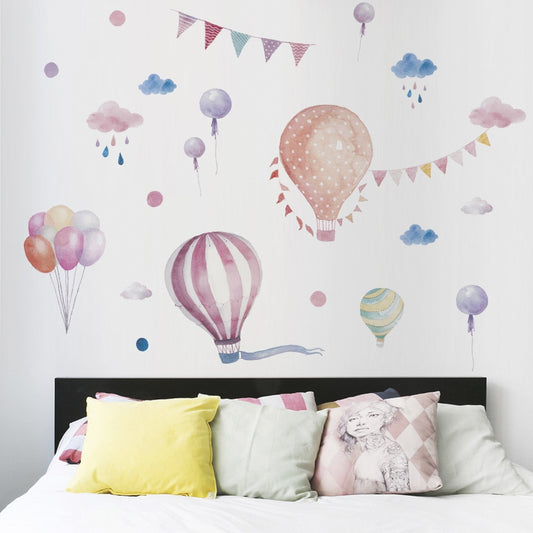 New Cartoon Hot Air Balloon Clouds Wall Sticker for Kids Room Graffiti Birthday Party Decoration for Living Room Art Mural