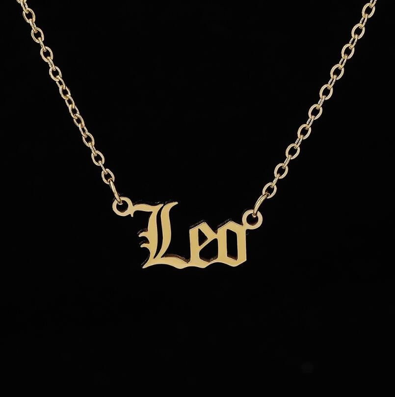 Personalize Jewelry Leo Zodiac Sign Astrology Necklace Star Sign 12 Constellation Old English Letter Aries Necklaces Gift