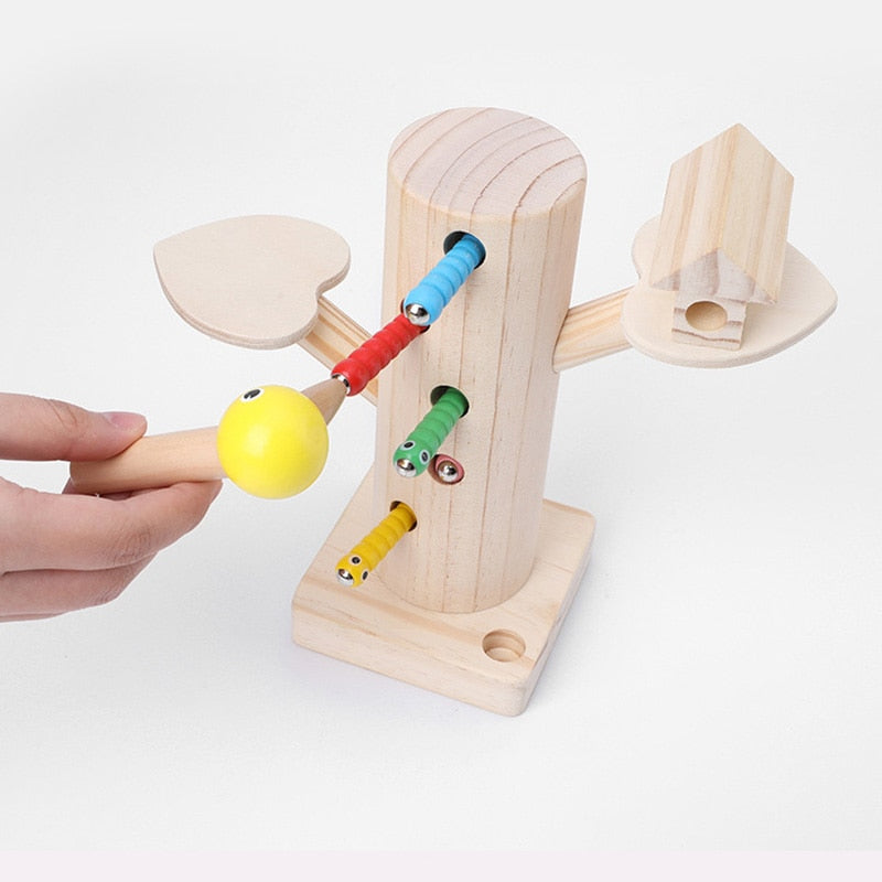 Montessori Educational Toy Wooden Woodpecker Catch The Worms Game for Toddlers Girls And Boys Magnetic Wooden Toy Gifts