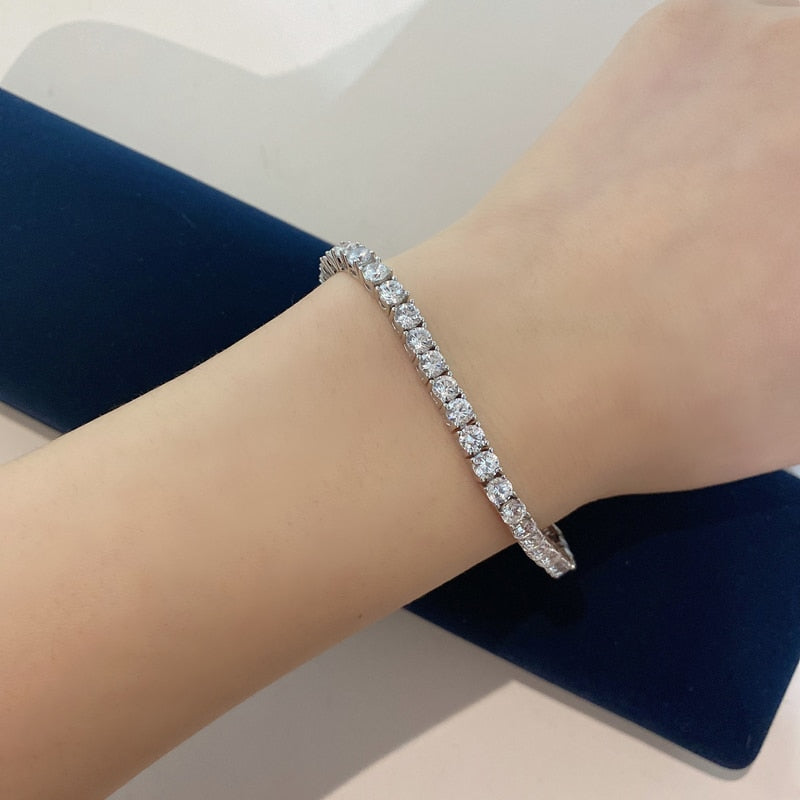 OEVAS 100% 925 Sterling Silver 3mm Created Moissanite Gemstone Bangle Charm Wedding Bracelet Fine Jewelry Wholesale Drop Ship