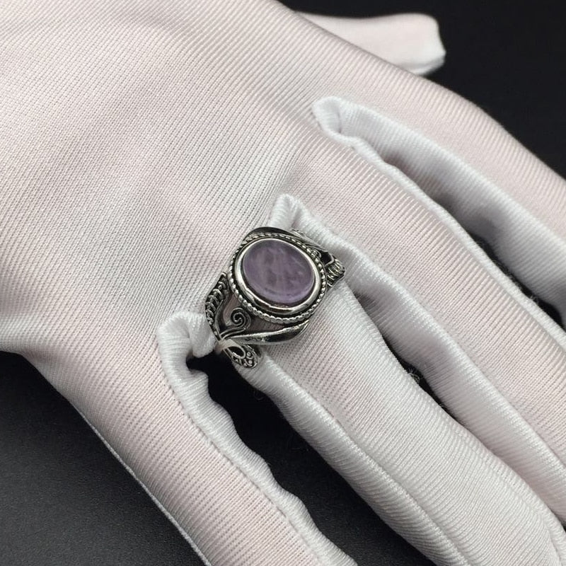 HuiSept Vintage 925 Silver Ring Amethyst Gemstone Flower Shaped Fashion Jewellery Rings for Female Wedding Party Gift Wholesale