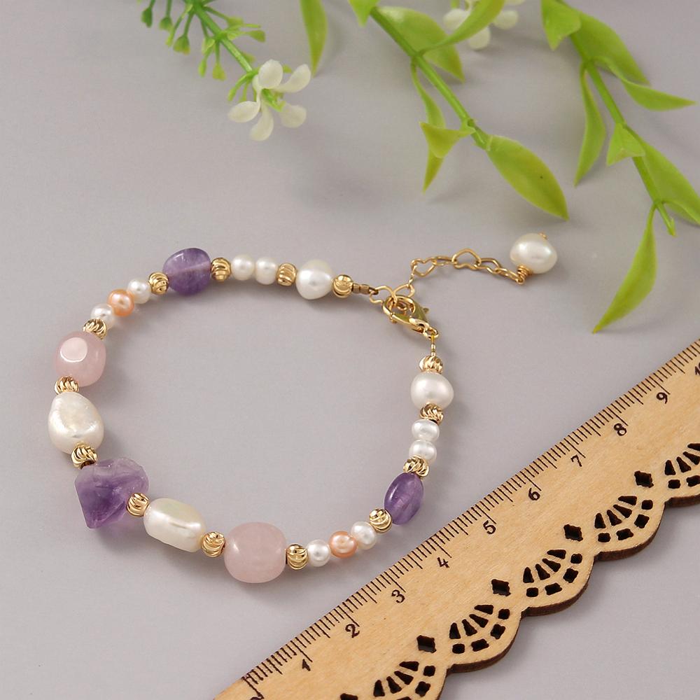 Coeufuedy Freshwater Pearl Bracelet for Women Natural Amethyst Bracelet Party White Pearl Stone Beads Bracelets Fine Jewelry