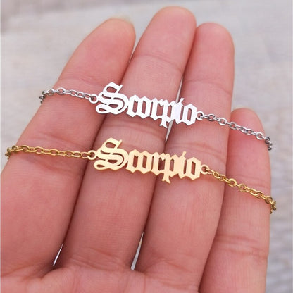 Zodiac Sign Letter Ankle Bracelet Women Boho Jewelry Horoscope Old English Constellation Tobilleras Pulsera Para Tobillo Taurus