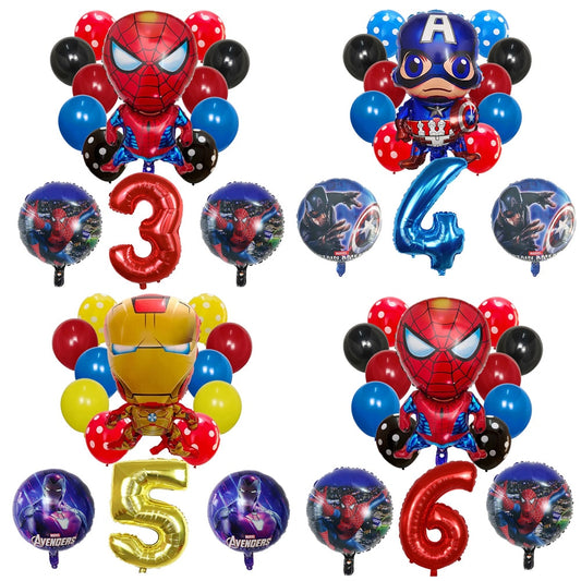 14pcs Spiderman Captain America Iron Man Foil Balloon Baby Shower Number Balloon Happy Birthday Party Decor Kids Toy Latex Globo