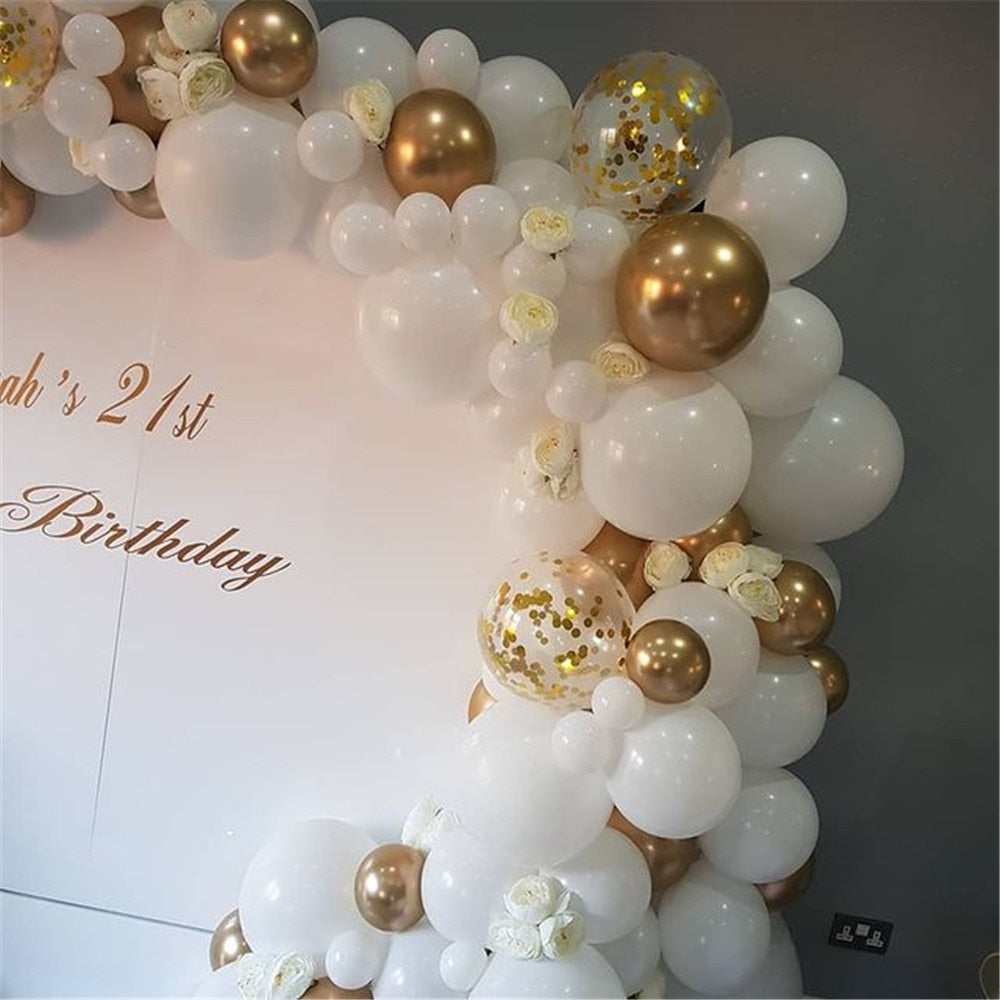 98 pcs White Balloons Garland Arch Kit Confetti Metallic Gold Pastel Latex Balloon Baby Shower Birthday Graduation Party Decor