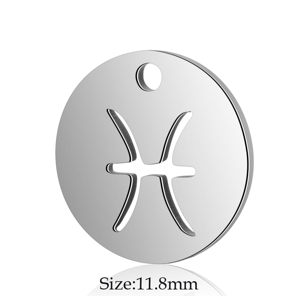 10pcs/lot Stainless Steel Laser Cutting 12 Zodiac Sign Charms Horoscope Icon DIY Metal Pendant for Jewelry Making