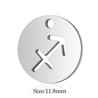 10pcs/lot Stainless Steel Laser Cutting 12 Zodiac Sign Charms Horoscope Icon DIY Metal Pendant for Jewelry Making