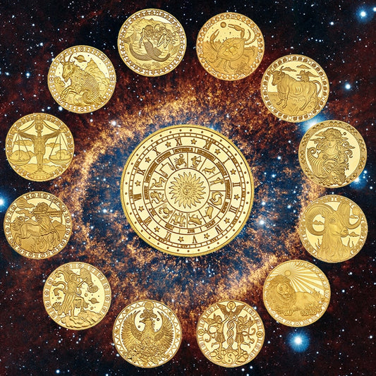Creative Twelve Constellations Zodiac Coin Challenge Golden Plated Commemorative Coins Set Home Decor Crafts Art Collection Gift