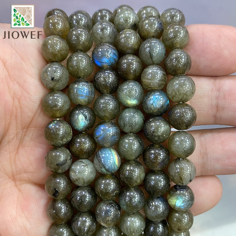 Smooth Natural Green Labradorite Round Loose Beads For Making Jewelry DIY Bracelet Ear Studs Accessories 15'' Inch 4/6/8/10/12mm