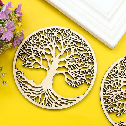 14cm Wooden Round Tree of Life Hanging Artwork Wall Decoration Sacred Hanging Ornament Yoga Meditation Craft Home Decor Coaster