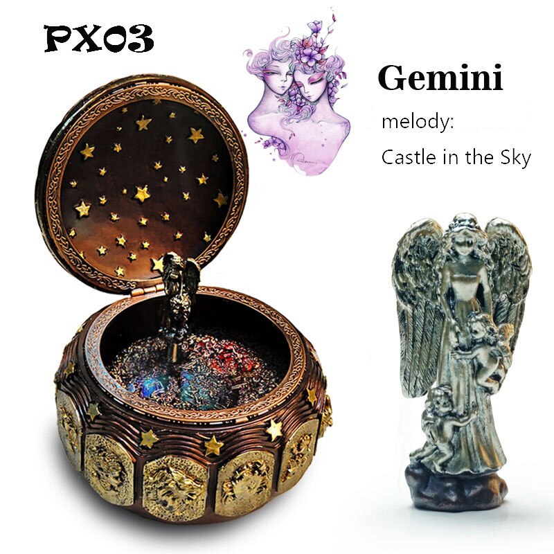 Retro Zodiac 12 Signs Music Box Manual Arts 12 Constellation Musical Boxes with Led Flash Lights Valentine&#39;s Day Birthday Gift