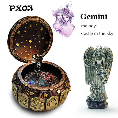 Retro Zodiac 12 Signs Music Box Manual Arts 12 Constellation Musical Boxes with Led Flash Lights Valentine&#39;s Day Birthday Gift