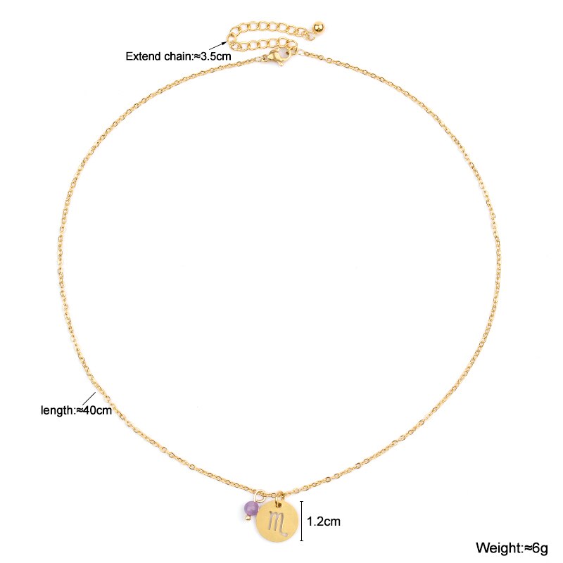 Trendy Star Zodiac Sign 12 Constellation Pendant Necklaces For Women Men Capricorn Leo Scorpio Stainless Steel Necklace NKS259