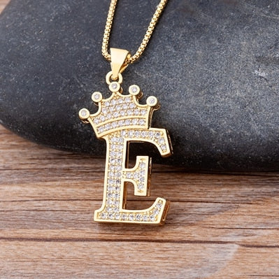 Nidin New Luxury Copper Zircon AZ Crown Alphabet Pendant Chain Necklace Hip-Hop Style Fashion Woman Man Initial Name Jewelry