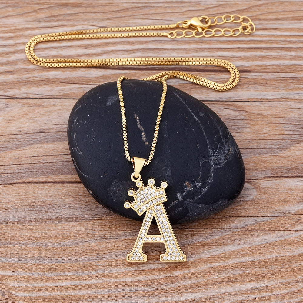 Nidin New Luxury Copper Zircon AZ Crown Alphabet Pendant Chain Necklace Hip-Hop Style Fashion Woman Man Initial Name Jewelry