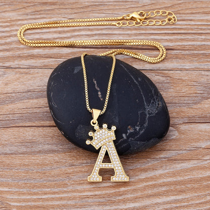 Nidin New Luxury Copper Zircon AZ Crown Alphabet Pendant Chain Necklace Hip-Hop Style Fashion Woman Man Initial Name Jewelry