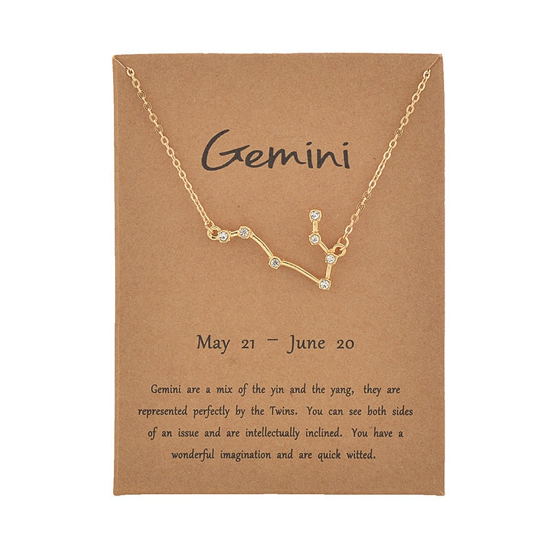 Cardboard Star Zodiac Sign 12 Constellation Necklaces Crystal Charm Chain Choker Necklace for Women Birthday Jewelry Gift