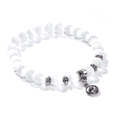 Fashion White Cat Eye Stone Beads Bracelets For Women Jewelry Men Animal Charm Bracelets Natural Stone Beaded Bracelets Shiny