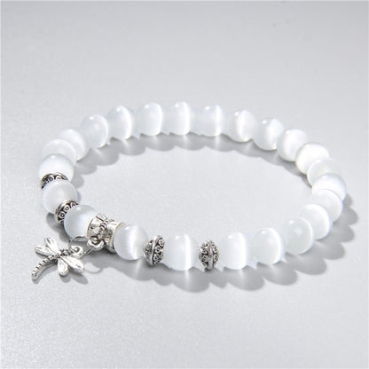 Fashion White Cat Eye Stone Beads Bracelets For Women Jewelry Men Animal Charm Bracelets Natural Stone Beaded Bracelets Shiny