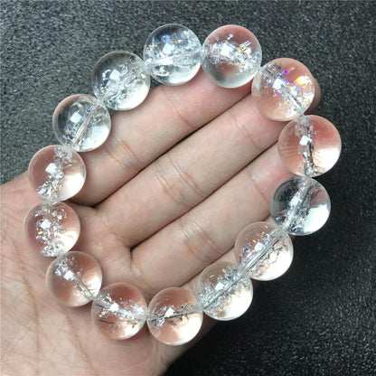 16mm Natural Himalaya Rock Crystal Gemstone Bracelet For Women Lady Men Snow Clear Round Beads Rare Lovely Genuine Jewelry AAAAA