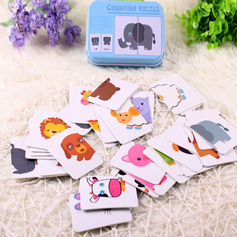 Portable Montessori Toy Puzzle Card Kids Cognition Early Educational Toys Match Game Child Preschool Learing Pocket Flash Card