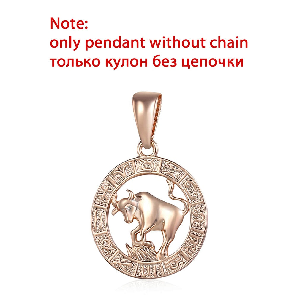 12 Zodiac Sign Constellations Pendants Necklaces For Women Men 585 Rose Gold Color Male Jewelry Fashion Birthday Gifts GPM16