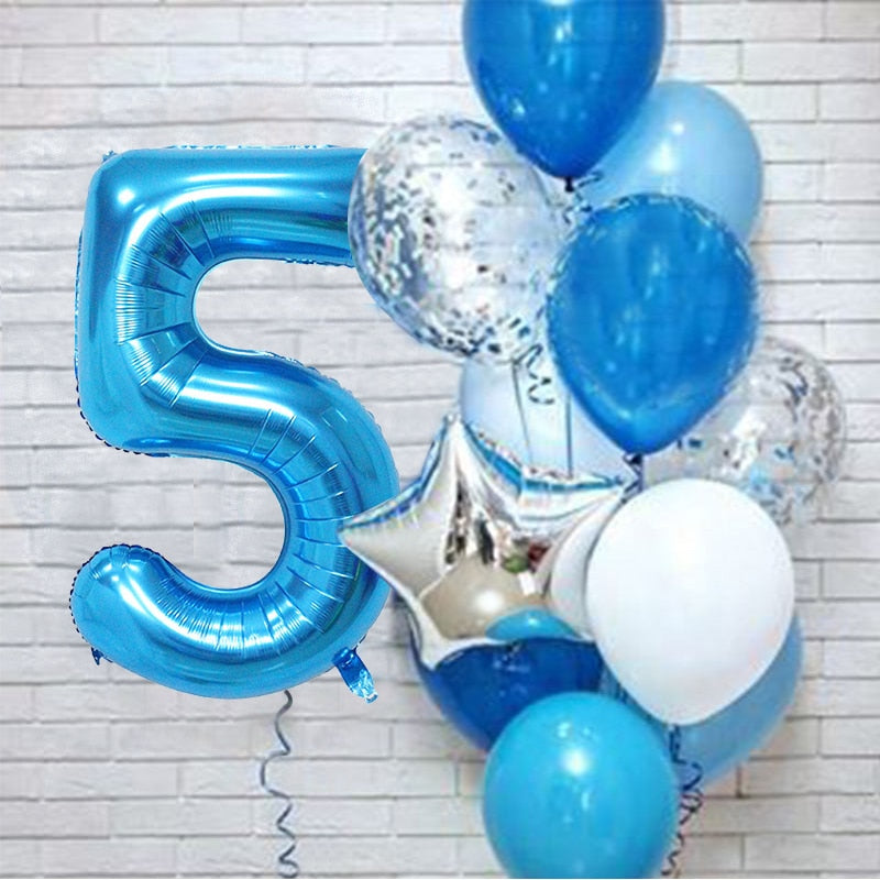 12Pcs/set Blue Number Foil Latex Balloons for Kids Birthday Party Decoration 1st One Year Birthday Boy Decor Baby Shower Balloon