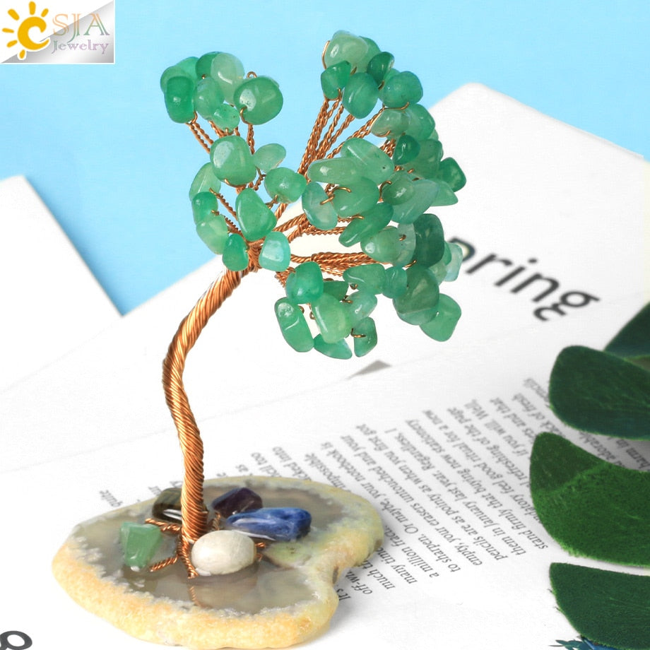 CSJA 7 Chakras Tree of Life Decoration Rose Natural Chip Crystal Handmade Healing Luck Money Trees Feng Shui Home Office  G822