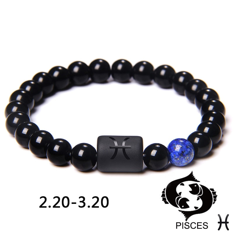 12 Zodiac Signs Couples Bracelet Natural Stone Beaded Charm Bracelet Best Friend Leo Virgo Libra Stretch Bracelet for Men Women