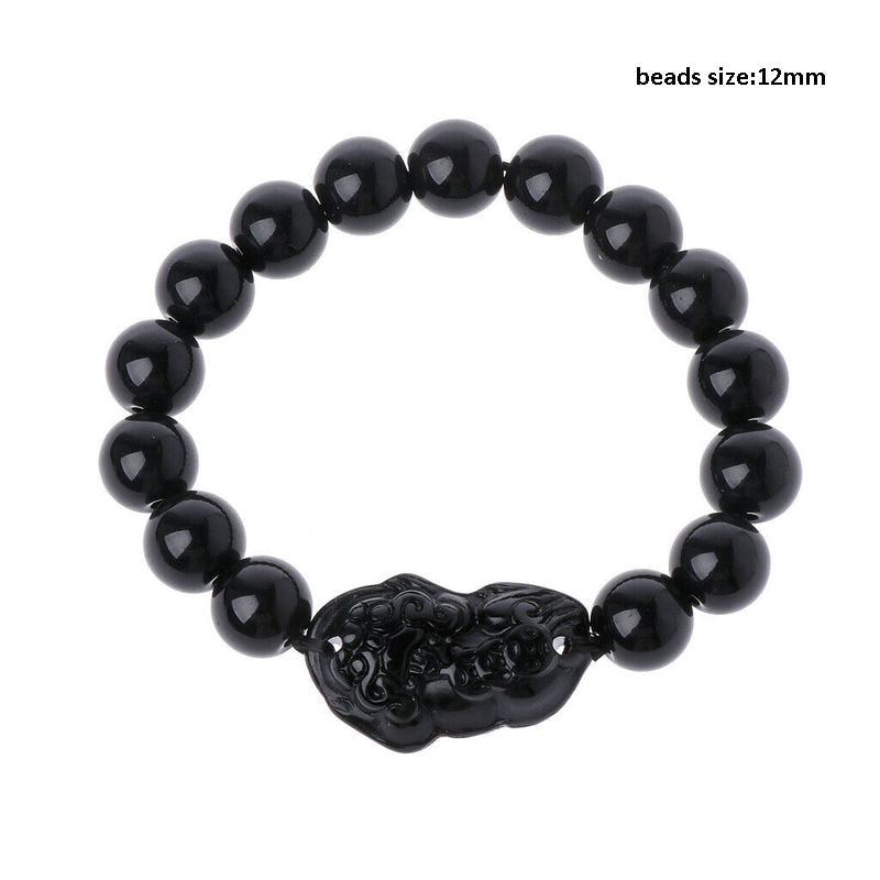 Black Pixiu Bracelet Ring Set Feng Shui Buddhist Bead Bracelet Obsidian Bead Bracelet Men's Women's Wealth Good Luck Accessories