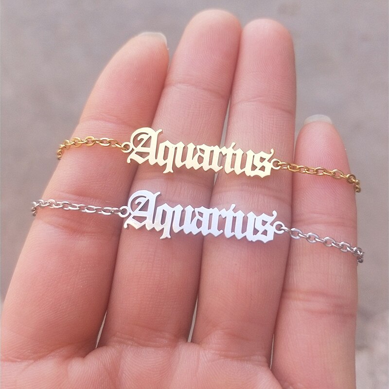 Zodiac Sign Letter Ankle Bracelet Women Boho Jewelry Horoscope Old English Constellation Tobilleras Pulsera Para Tobillo Taurus