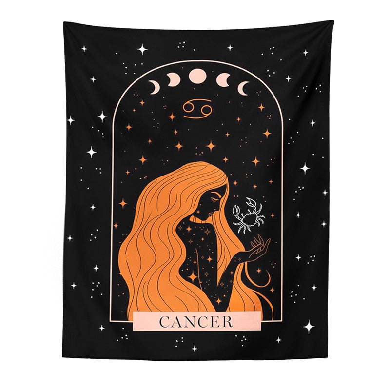 Tarot Constellation Tapestry Wall Hanging Moon Phase Tapestry Divination Beach Mat Sun Moon Constellations black Wall Decor