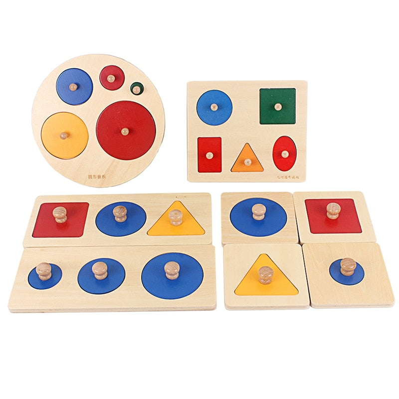 Montessori Materials Colorful Geometry Grasping Board Wooden Pegged Grab Shape Sorting Board Toys for Baby Home Educational Toy