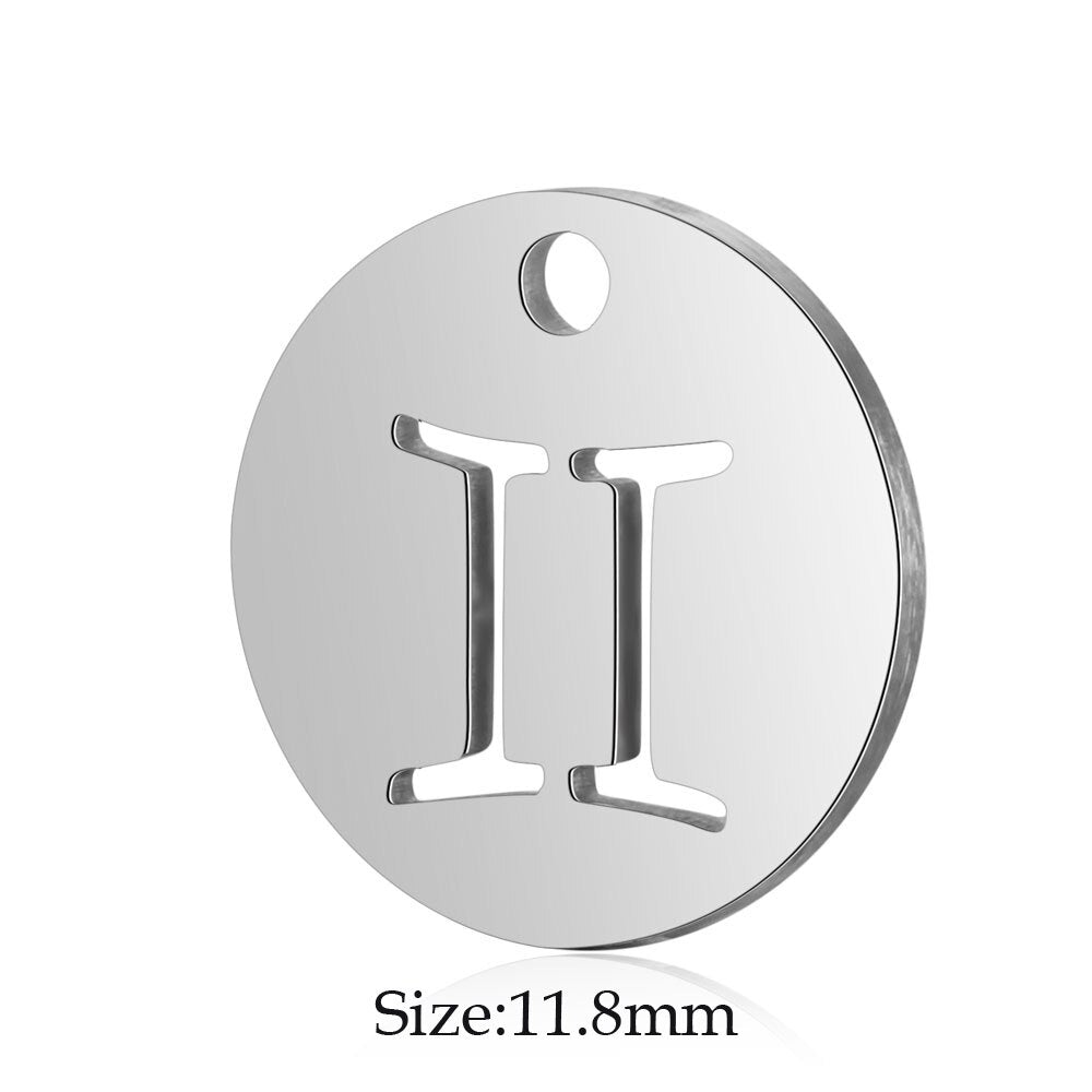 10pcs/lot Stainless Steel Laser Cutting 12 Zodiac Sign Charms Horoscope Icon DIY Metal Pendant for Jewelry Making