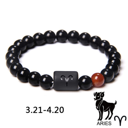 12 Zodiac Signs Couples Bracelet Natural Stone Beaded Charm Bracelet Best Friend Leo Virgo Libra Stretch Bracelet for Men Women