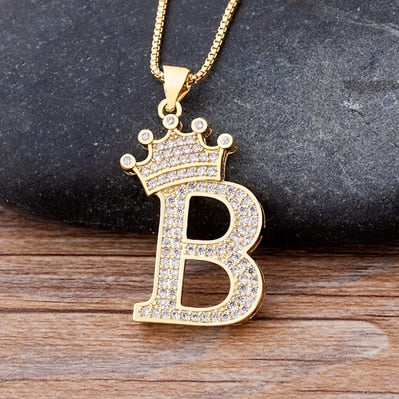 Nidin New Luxury Copper Zircon AZ Crown Alphabet Pendant Chain Necklace Hip-Hop Style Fashion Woman Man Initial Name Jewelry