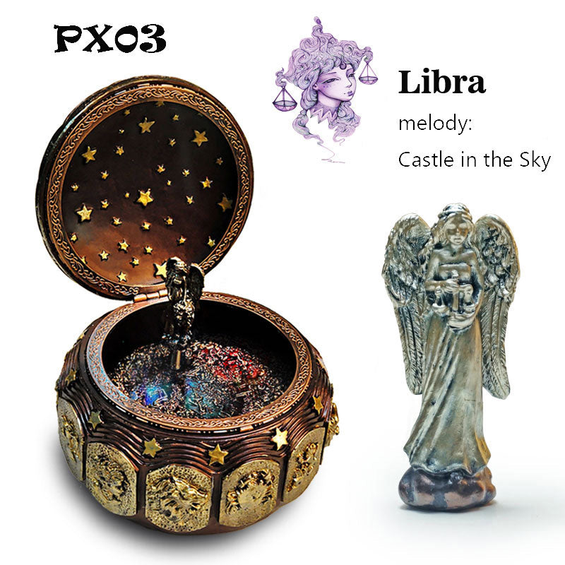 Retro Zodiac 12 Signs Music Box Manual Arts 12 Constellation Musical Boxes with Led Flash Lights Valentine's Day Birthday Gift