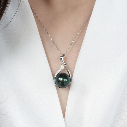 Fashion Women Necklace 925 Silver Jewelry with Black Pearl Zircon Gemstone Pendant Accessories for Wedding Engagement Party Gift