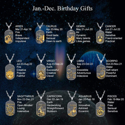 U7 12 Constellations Necklace Birthday Gifts  Stainless Steel Amulet Horoscope Pendant Zodiac Star Sign Jewelry P1224