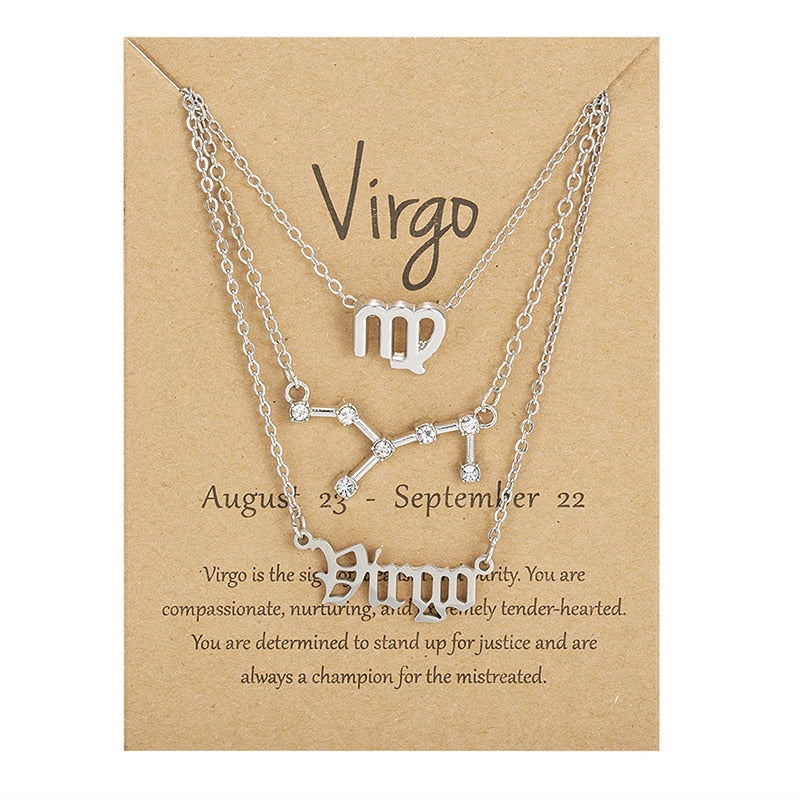 3Pcs/set 12 Zodiac Sign Necklace For Women 12 Constellation Pendant Chain Choker Birthday Jewelry With Cardboard Card