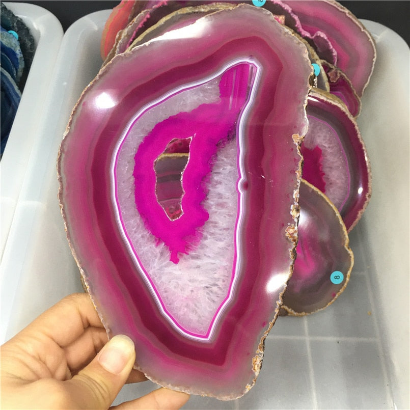 12-15CM Purple Crystal AGATE SLAB Geode Slice Mineral Coaster Healing Reiki Decoration