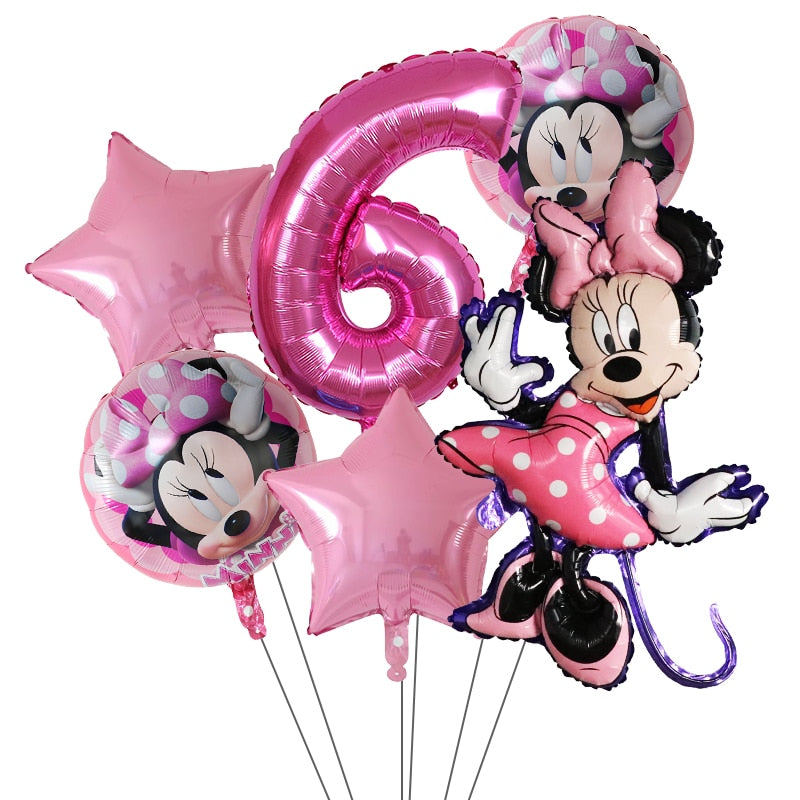 6Pcs Disney Minnie Foil Balloons Set Mickey Mouse Balloon Birthday Party Decoration Baby Shower Kids Toy Air Globos Supplies