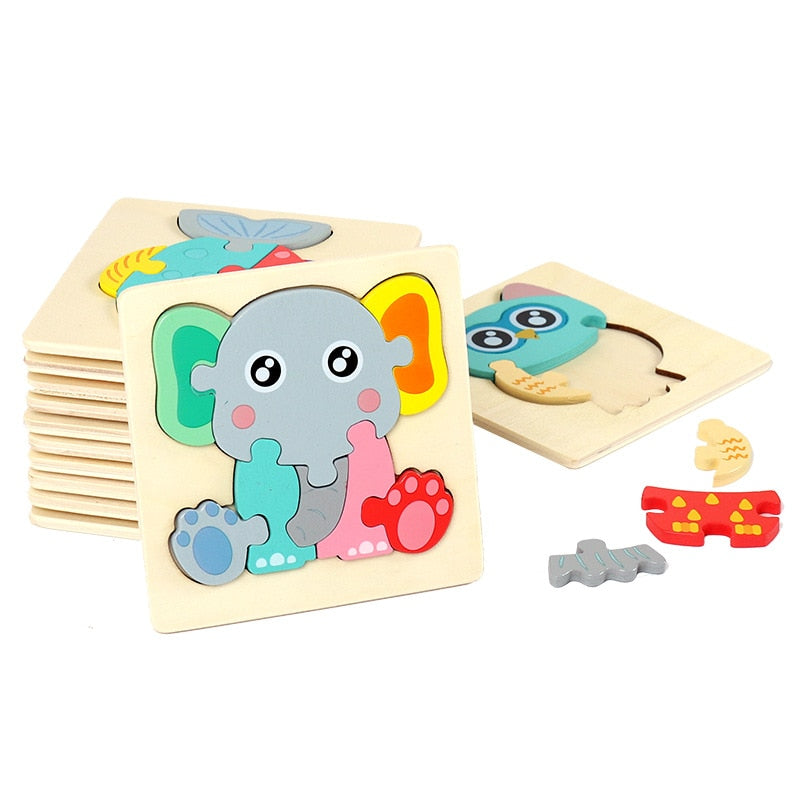 Cartoon Animals Montessori Puzzles For Kids Educational 3D Wooden Puzzle Toys Montessori Educational Toys For Children 2-5 Years