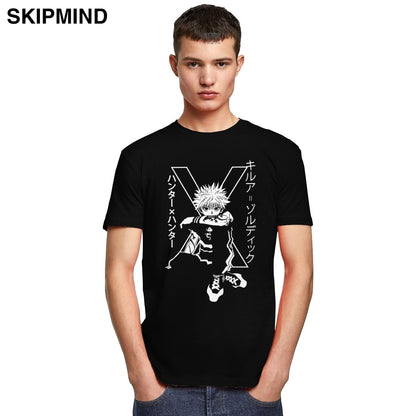 Killua Zoldyck T Shirt for Men Pre-shrunk Cotton Handsome T-shirt Crew Neck Short Sleeve Hunter x Hunter Tee Slim Fit Clothing